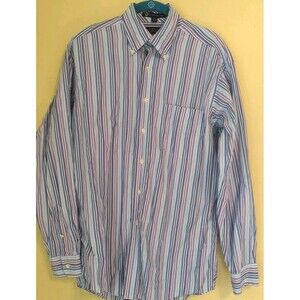 Vtg Tommy Hilfiger TLC  L/S Shirt Men's Sz 15.5 34-35 White Blue Purple Striped